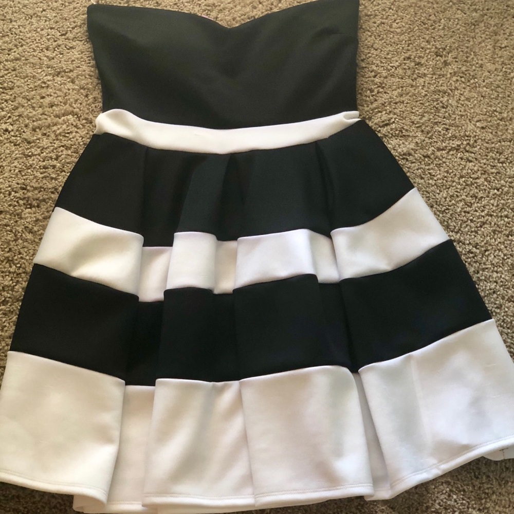 Black and white flared mini dress